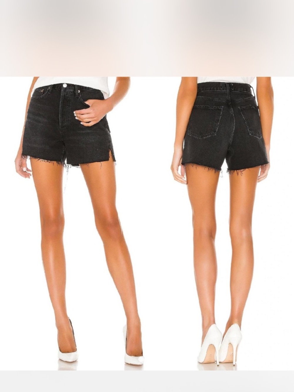 AGOLDE DEE High-Rise Frayed Hem Denim Shorts